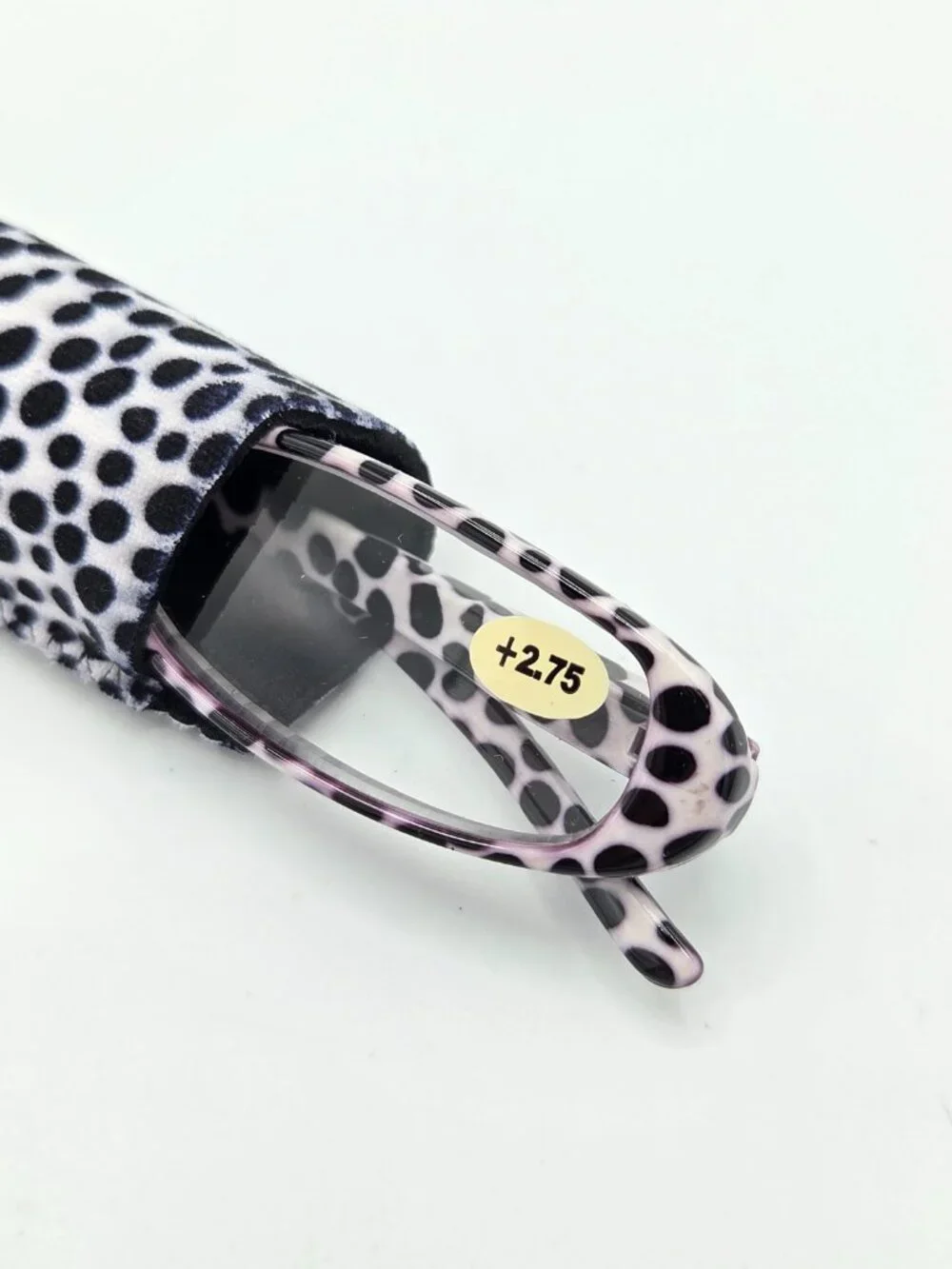 Reading Glasses with Matching Case - Black & Clear Pink tint Spotted +2.75